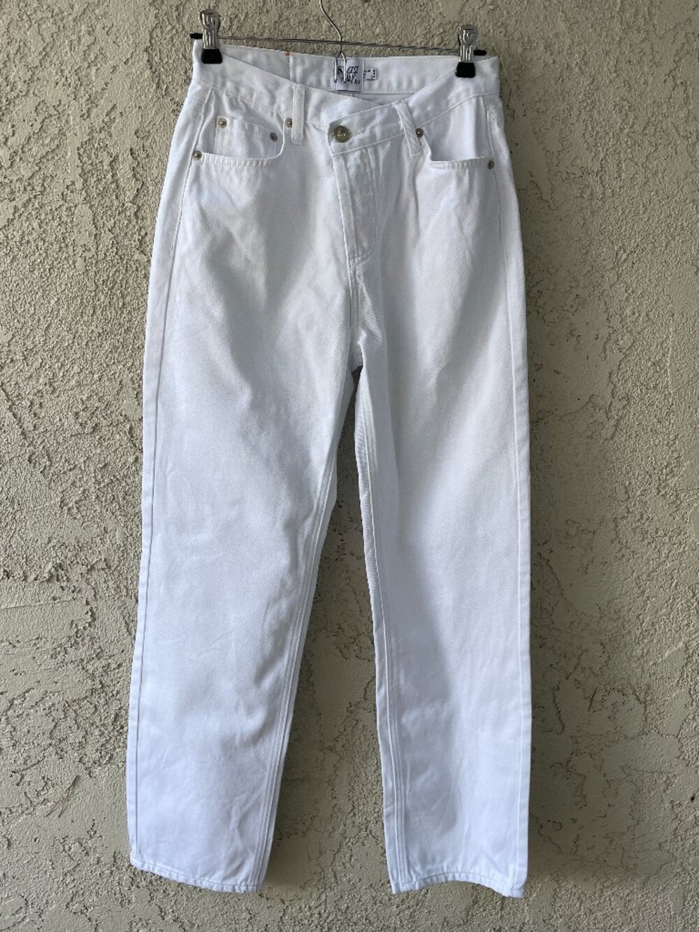 Princess Polly Holly Asymmetrical White Jeans Size 2 High Rise Straight Leg